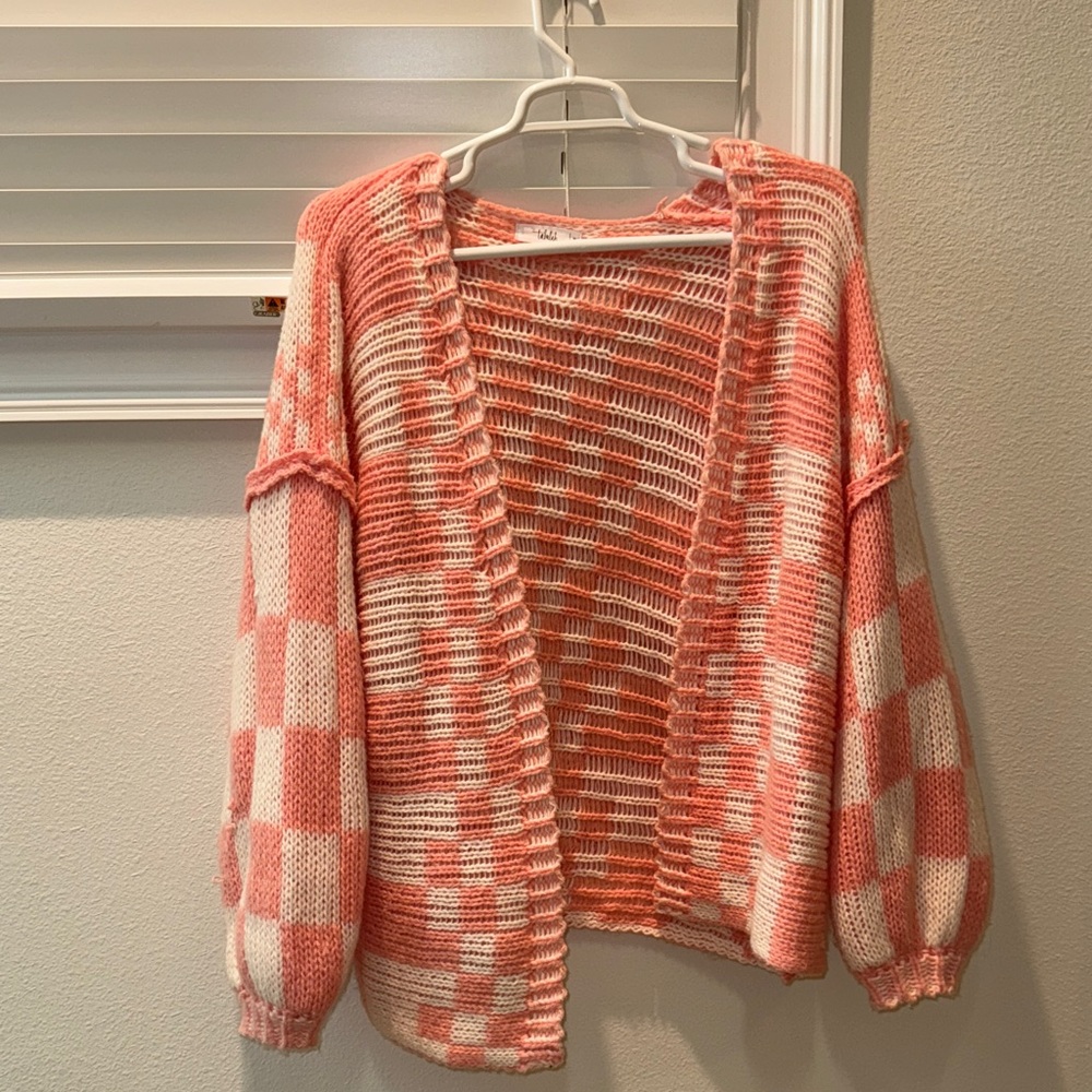 Shop Talulah Pink and White Checkered Cardigan